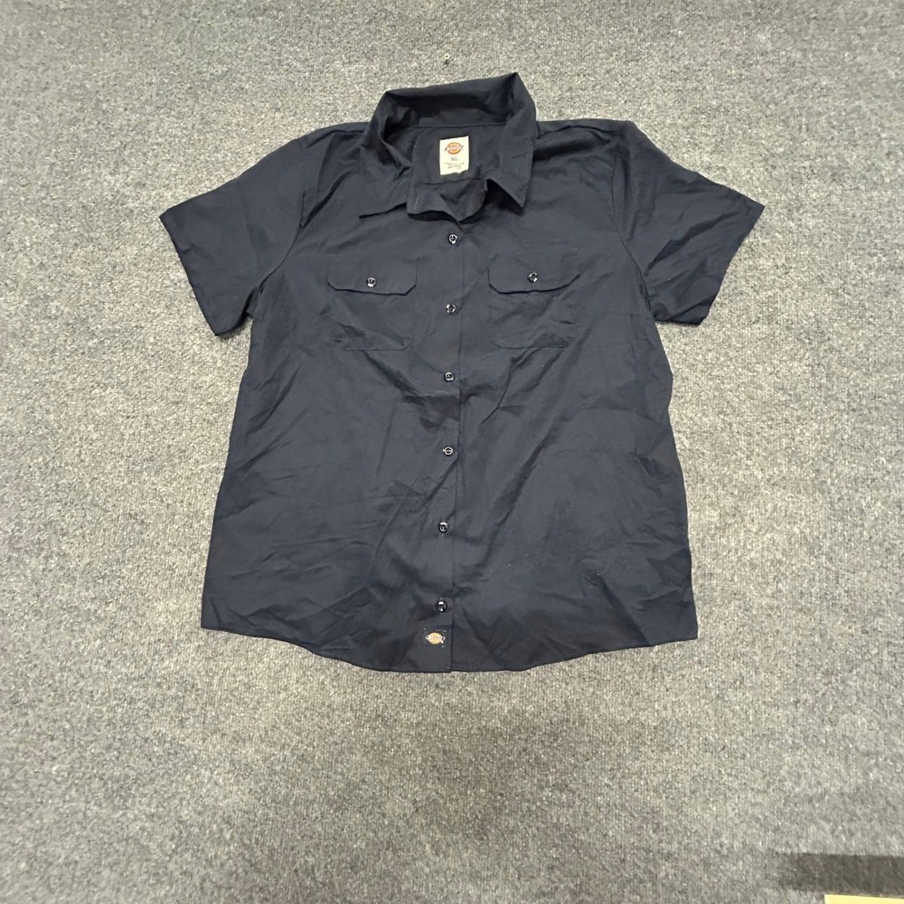 Dickies Work Shirt Womens Size XL Navy Blue Short Sleeve Button Up Utility Top
